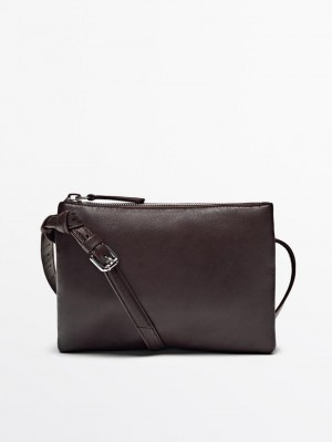 Massimo Dutti Mini Trial Nappa Leather Women Crossbody Bag Burgundy | US-KV5041632