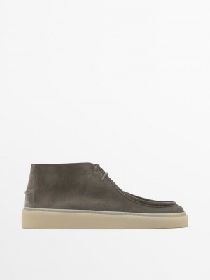 Massimo Dutti Moc Toe Mid-cut Men Ankle Boots Dark Grey | US-WU3496807