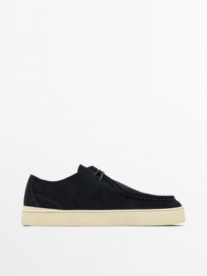 Massimo Dutti Moc Toe Split Suede Men Leather Shoes Navy | US-LH3098475
