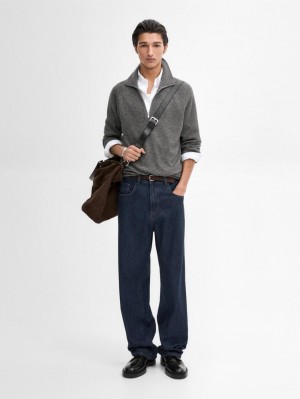 Massimo Dutti Mock Neck Knit Men Sweater Grey | US-EO3671598