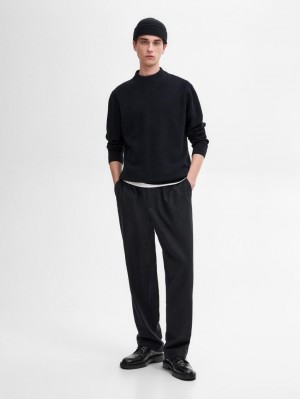Massimo Dutti Mock Turtleneck Knit Men Sweater Navy | US-IM6978230