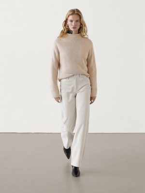 Massimo Dutti Mock Turtleneck Knit Women Sweater Beige | US-RQ4178256