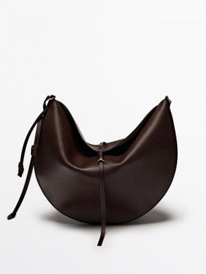Massimo Dutti Nappa Leather Half Moon Women Shoulder Bag Dark Brown | US-MT3298574