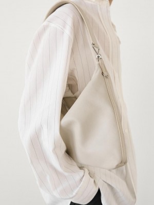 Massimo Dutti Nappa Leather Mini With Double Strap Women Shoulder Bag Beige | US-KL0793285