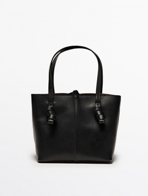 Massimo Dutti Nappa Leather Mini Women Bucket Bag Black | US-OC6318542