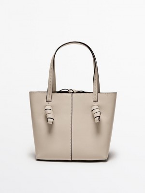 Massimo Dutti Nappa Leather Mini Women Bucket Bag Beige | US-DC5421637