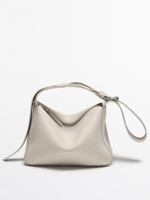 Massimo Dutti Nappa Leather Mini Women Shoulder Bag Beige | US-DI6503721