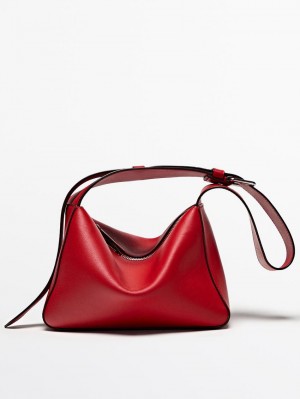Massimo Dutti Nappa Leather Mini Women Shoulder Bag Red | US-HK8569327