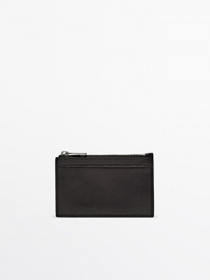 Massimo Dutti Nappa Leather Purse Women Purse Black | US-UI1350274
