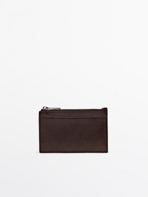 Massimo Dutti Nappa Leather Purse Women Purse Dark Brown | US-WB7346901