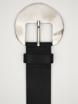 Massimo Dutti Nappa Leather With Ameva Buckle Women Belt Black | US-PB7619483