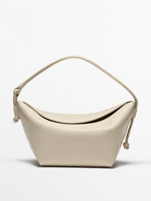 Massimo Dutti Nappa Leather With Knots Women Shoulder Bag Cream | US-FX3649170