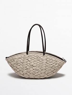 Massimo Dutti Nappa Leather With Removable Interior Women Tote Bag Beige | US-PE2739168