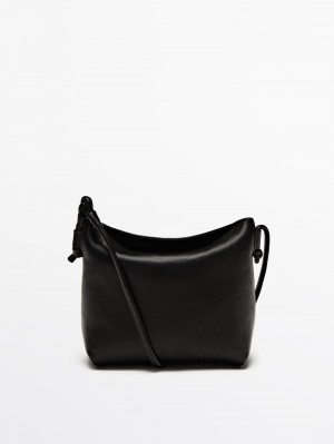 Massimo Dutti Nappa Leather Women Crossbody Bag Black | US-KT8647913