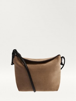 Massimo Dutti Nappa Leather Women Crossbody Bag Brown | US-BS2861709