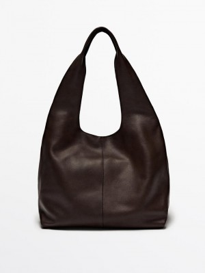 Massimo Dutti Nappa Leather Women Tote Bag Dark Brown | US-TZ4309671