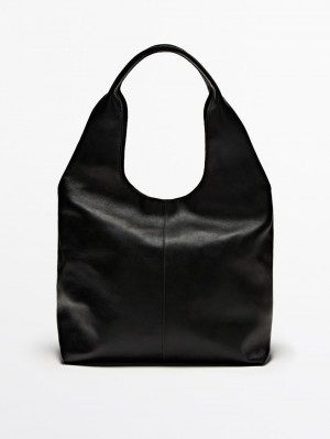 Massimo Dutti Nappa Leather Women Tote Bag Black | US-YU4317506