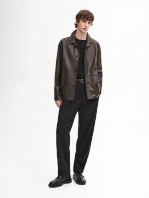 Massimo Dutti Nappa With Patch Pockets Men Leather Jacket Dark Brown | US-WS3427158