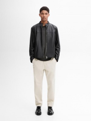 Massimo Dutti Nappa With Pocket Details Men Leather Jacket Black | US-HC7329451