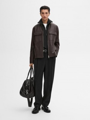 Massimo Dutti Nappa With Pockets Men Leather Jacket Dark Brown | US-EZ1389620