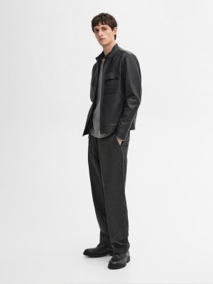 Massimo Dutti Nappa With Pockets Men Leather Jacket Black | US-FR9521864