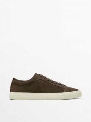Massimo Dutti Nubuck Men Sneakers Dark Brown | US-ND4125067