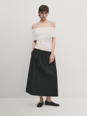 Massimo Dutti Off-the-shoulder Women Top Cream | US-XD4036791