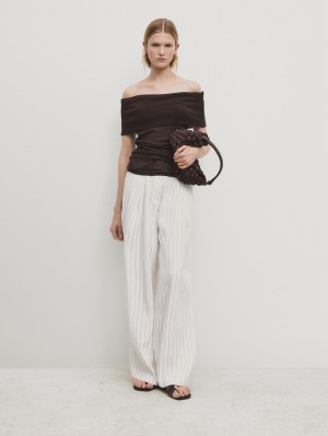 Massimo Dutti Off-the-shoulder Women Top Dark Brown | US-MY0218697
