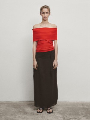 Massimo Dutti Off-the-shoulder Women Top Red | US-XE7091853