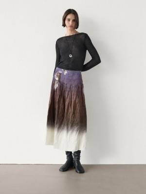 Massimo Dutti Ombré Midi Women Skirts Purple / Dark Brown / Cream | US-XG6109528
