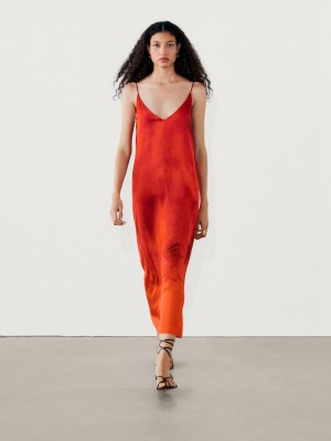 Massimo Dutti Ombré Print Midi Women Dress Red | US-CN9207485
