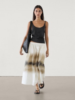 Massimo Dutti Ombré Printed Midi Women Skirts Cream / Khaki / Black | US-KX5017642