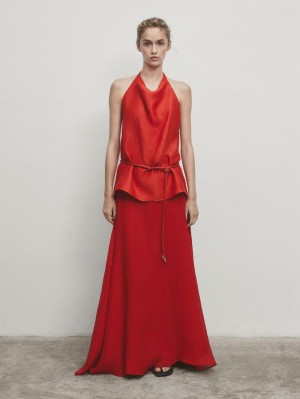 Massimo Dutti Open Back Halter Women Top Red | US-LQ7954032