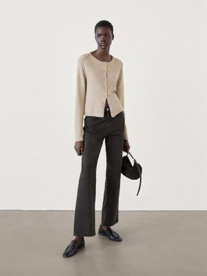 Massimo Dutti Overlocked Knit With Wool Women Cardigan Beige | US-XI7842195