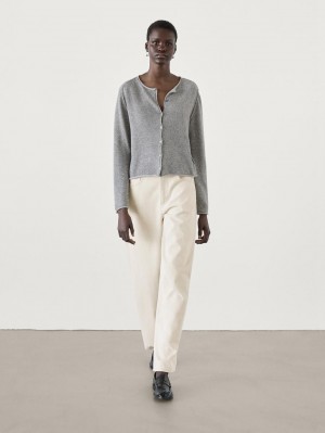 Massimo Dutti Overlocked Knit With Wool Women Cardigan Grey | US-WF9170452