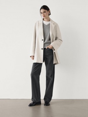 Massimo Dutti Oversize With Contrast Buttons Women Blazer Cream | US-OF8361925