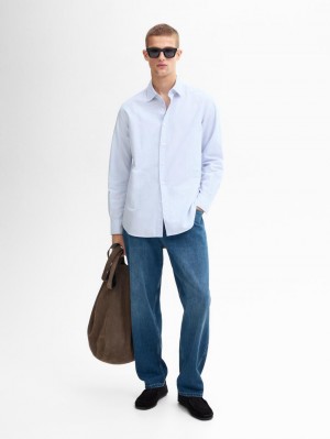 Massimo Dutti Oxford Striped Cotton Men Shirts Light Blue | US-VY7180936