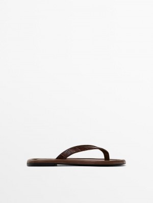 Massimo Dutti Padded Women Flip Flops Dark Brown | US-AN4386190