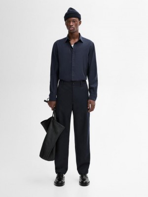 Massimo Dutti Pinstripe Twill Men Shirts Dark Blue | US-TW2136750