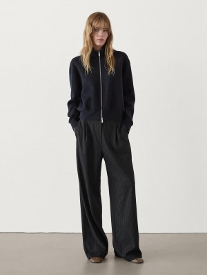 Massimo Dutti Pinstripe Women Trousers Black | US-ID4530726