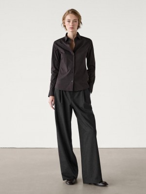 Massimo Dutti Pinstripe Women Trousers Black | US-KN3976185