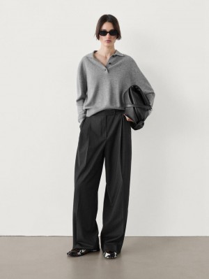 Massimo Dutti Pleated Pinstripe Women Trousers Dark Grey | US-MY6359801