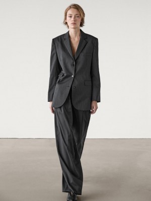 Massimo Dutti Pleated Pinstripe Women Trousers Dark Grey | US-YV5976138