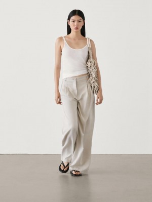 Massimo Dutti Pleated Wide-leg Women Trousers Beige | US-UI5738902
