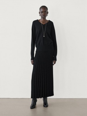 Massimo Dutti Pleated Wool Blend Women Skirts Black | US-VQ8712954