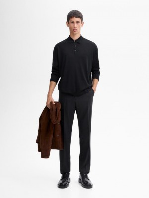Massimo Dutti Polo Collar In Merino Wool Men Sweater Black | US-GM4190726