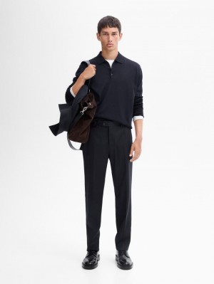 Massimo Dutti Polo Collar In Merino Wool Men Sweater Navy | US-KH0572439