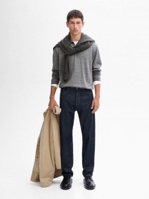Massimo Dutti Polo Collar In Merino Wool Men Sweater Grey | US-QT9780254