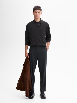 Massimo Dutti Polo Collar In Merino Wool Men Sweater Dark Grey | US-TY4568029