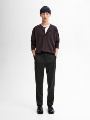 Massimo Dutti Polo Collar With Buttons Men Sweater Dark Grey | US-AR7640352